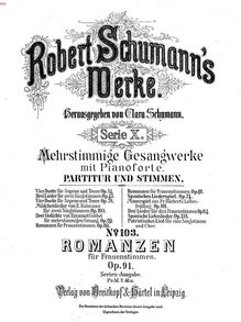 Partition complète, 6 Romanzen für Frauenstimmen Vol.II, Op.91, Schumann, Robert
