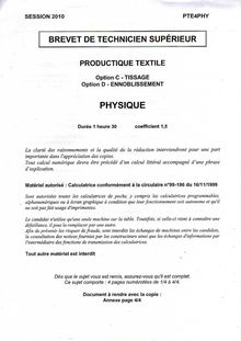 Physique 2010 Tissage BTS Productique - textile