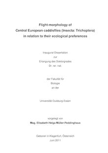 Flight-morphology of Central European caddisflies (Insecta: Trichoptera) in relation to their ecological preferences [[Elektronische Ressource]]  / Elisabeth Müller-Peddinghaus. Gutachter: Peter Haase. Betreuer: Daniel Hering