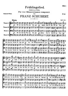 Partition Vocal score, Frühlingslied, D.914, Spring Song, Schubert, Franz