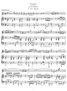 Partition Score et flûte , partie, flûte Sonata en A minor, Wq.128 (H.555)