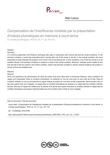 Compensation de l interférence intraliste par la présentation d indices phonétiques en mémoire à court terme - article ; n°1 ; vol.72, pg 101-110