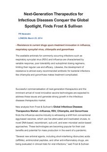 Next-Generation Therapeutics for Infectious Diseases Conquer the Global Spotlight, Finds Frost & Sullivan