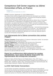 Competence Call Center organise sa 15ème Convention à Paris, en France