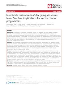 Insecticide resistance in Culex quinquefasciatusfrom Zanzibar: implications for vector control programmes