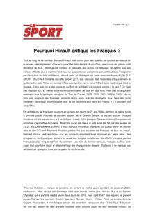 Pourquoi Hinault critique les Français ?