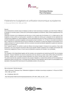 Fédéralisme budgétaire et unification économique européenne - article ; n°1 ; vol.40, pg 87-99
