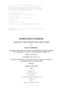 Women Wage-Earners - Their Past, Their Present, and Their Future