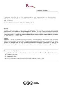 Johann Hevelius et ses démarches pour trouver des mécènes en France - article ; n°1 ; vol.30, pg 25-41
