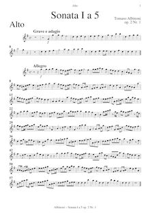 Partition alto, Sei Sinfonie e Sei concerts a Cinque, Op.2