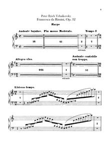 Partition harpe, Francesca da Rimini, Франческа да Римини, E minor