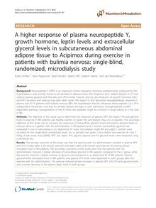 A higher response of plasma neuropeptide Y, growth hormone, leptin levels and extracellular glycerol levels in subcutaneous abdominal adipose tissue to Acipimox during exercise in patients with bulimia nervosa: single-blind, randomized, microdialysis study