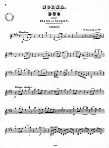 Partition de violon, Souvenir du Théatre italien, 6 Duos trés faciles