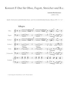 Partition complète, hautbois et basson Concerto en F major, F, Reichenauer, Antonín par Antonín Reichenauer