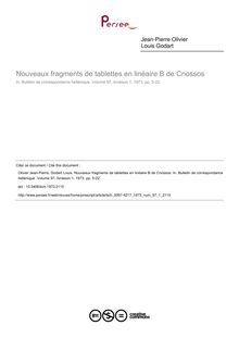 Nouveaux fragments de tablettes en linéaire B de Cnossos - article ; n°1 ; vol.97, pg 5-22