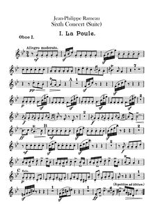 Partition hautbois 1, 2, 6 Concerts Transcrits en Sextuor, Rameau, Jean-Philippe