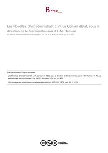 Les Novelles. Droit administratif, t. VI, Le Conseil d Etat, sous la direction de M. Sommerhausen et F.M. Remion - note biblio ; n°2 ; vol.28, pg 431-432