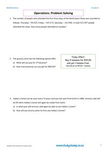 Grade 6 Maths Worksheet: Problem Solving
