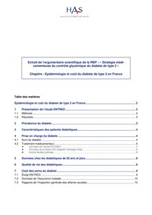 Stratégie médicamenteuse du contrôle glycémique du diabète de type 2 - Parties de l argumentaire de la RBP - Epidémiologie et coût du diabète de type 2 en France