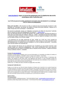 www.letudiant.fr signe un accord de partenariat avec la plateforme des écrits numériques www.YouScribe.com