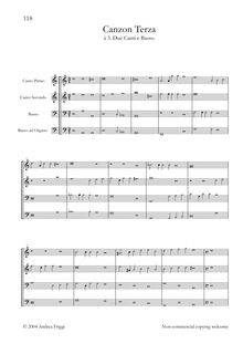 Partition complète, Canzon Terza à 3 Due Canti e Basso, Frescobaldi, Girolamo