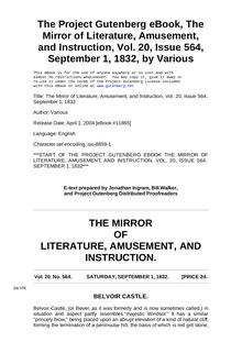 The Mirror of Literature, Amusement, and Instruction - Volume 20, No. 564, September 1, 1832