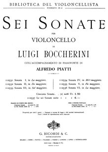 Partition de piano, violoncelle Sonata en G Major, G.5 par Luigi Boccherini