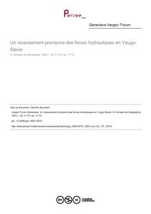 Un recensement provisoire des forces hydrauliques en Yougo-Slavie - article ; n°175 ; vol.32, pg 71-75