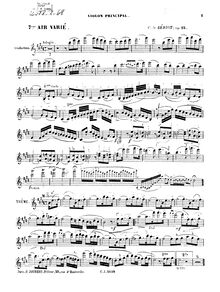 Partition de violon, Air avec Variations No.7, Op.15, Bériot, Charles-Auguste de par Charles-Auguste de Bériot