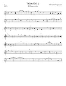 Partition ténor viole de gambe, octave aigu clef, Villanelle pour 3 violes de gambe par John Coperario