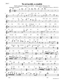 Partition Alto 1 enregistrement , Madrigali A Cinque Voci [Libro Quinto] par Carlo Gesualdo