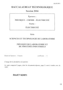 Baccalaureat 2004 electricite s.t.l (sciences et techniques de laboratoire)
