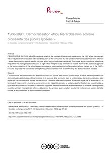 1986-1990 : Démocratisation et/ou hiérarchisation scolaire croissante des publics lycéens ?  - article ; n°1 ; vol.11, pg 31-52
