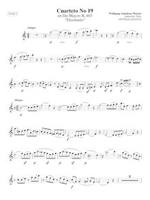 Partition violon I, corde quatuor No.19, Dissonance Quartet ; Dissonant Quartet par Wolfgang Amadeus Mozart