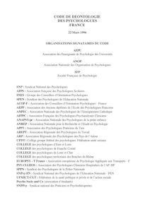 Code de déontologie - CODE DE DEONTOLOGIE DES PSYCHOLOGUES FRANCE