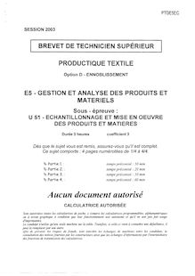 Echantillonnage et mise en oeuvre des produits et matières 2003 Ennoblissement BTS Productique - textile