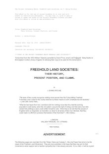 Freehold Land Societies - Their History, Present Position, and Claims