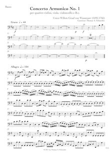 Partition Basses, Concerto armonico No.1 en G major, G major, Wassenaer, Unico Wilhelm