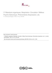 Réactions organiques. Respiration. Circulation. Réflexe Psycho-Galvanique. Phénomènes d expression, etc. - compte-rendu ; n°1 ; vol.33, pg 533-539
