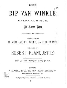 Partition complète, Rip van Winkle, A Comic Opera in Three Acts