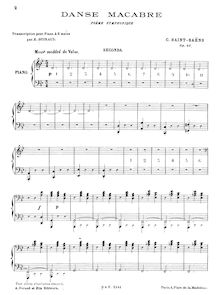 Partition complète, Danse macabre, Op.40, Poème symphonique d après une poésie de Henri Cazalis par Camille Saint-Saëns