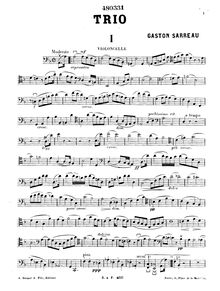 Partition de violoncelle, Piano Trio, D minor, Sarreau, Gaston