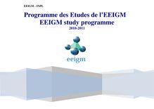 Programme des Etudes de l EEIGM EEIGM study programme