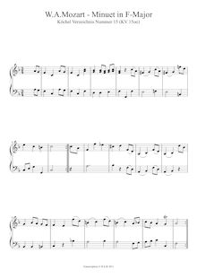 Partition Minuet en F major, K.15oo, pour London Sketchbook, Various