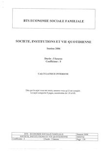 Société, institutions et vie quotidienne 2006 BTS Économie sociale et familiale