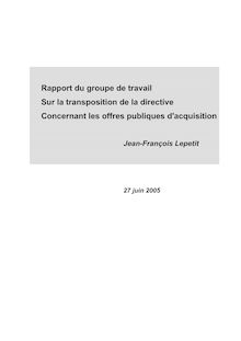 Rapport du groupe de travail sur la transposition de la directive concernant les offres publiques d'acquisition