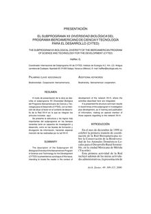EL SUBPROGRAMA XII DIVERSIDAD BIOLÓGICA DEL PROGRAMA IBEROAMERICANO DE CIENCIA Y TECNOLOGÍA PARA EL DESARROLLO (CYTED) (THE SUBPROGRAM XII BIOLOGICAL DIVERSITY OF THE IBEROAMERICAN PROGRAM OF SCIENCE AND TECHNOLOGY FOR THE DEVELOPMENT (CYTED))