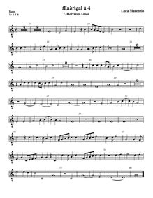 Partition viole de basse, octave aigu clef, madrigaux pour 4 voix