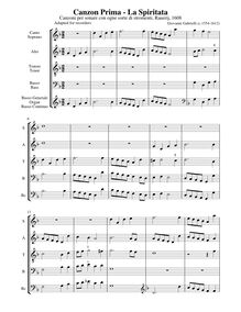 Partition complète (SATB enregistrements et Continuo), Canzon I  La Spiritata 