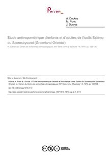 Étude anthropométrique d enfants et d adultes de l isolât Eskimo du Scoresbysund (Groenland Oriental) - article ; n°1 ; vol.2, pg 123-138